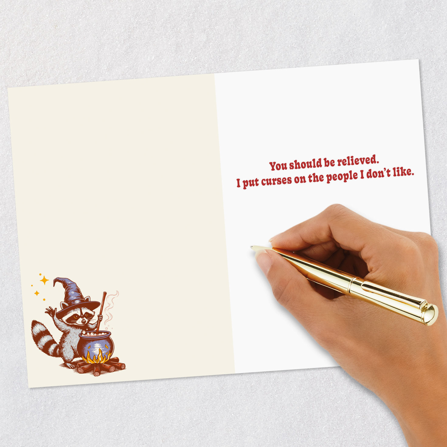 Magical Raccoon Wizard Funny Halloween Card Signing card image number 6