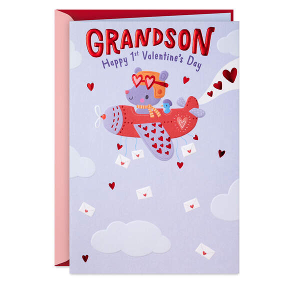 Airplane With Heart Banner Pop-Up Baby's First Valentine's Day Card for Grandson, , large image number 1