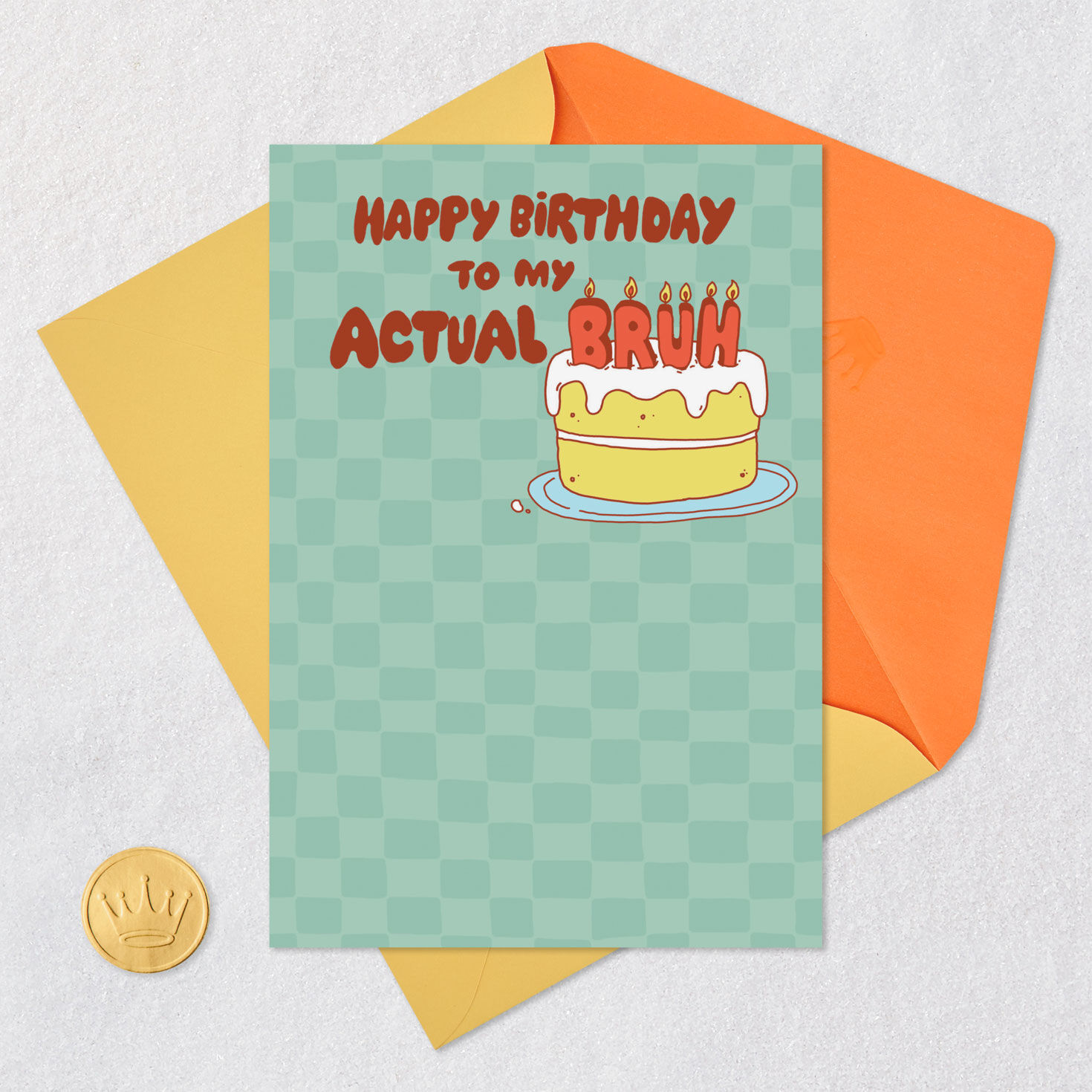 My Actual Bruh Funny Birthday Card for Brother Card Front with Envelope and Gold Seal image number 5