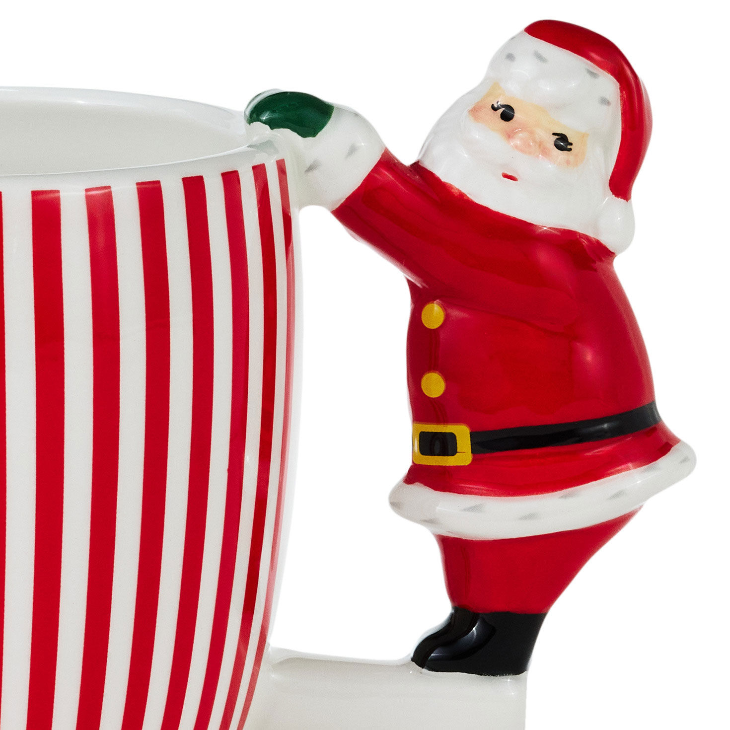 Red and White Striped Mug With Santa Handle upclose detail image number 5