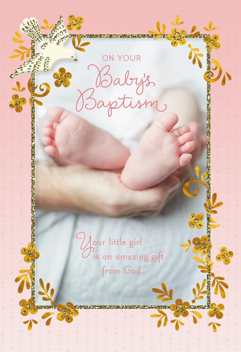 Baby Feet Religious Baptism Card for Girl