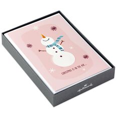 Happy Snowman on Pink Christmas Cards, Box of 16 - Boxed ...