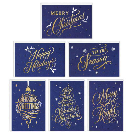 Gold Foil on Navy Boxed Christmas Cards Assortment, Pack of 72, 