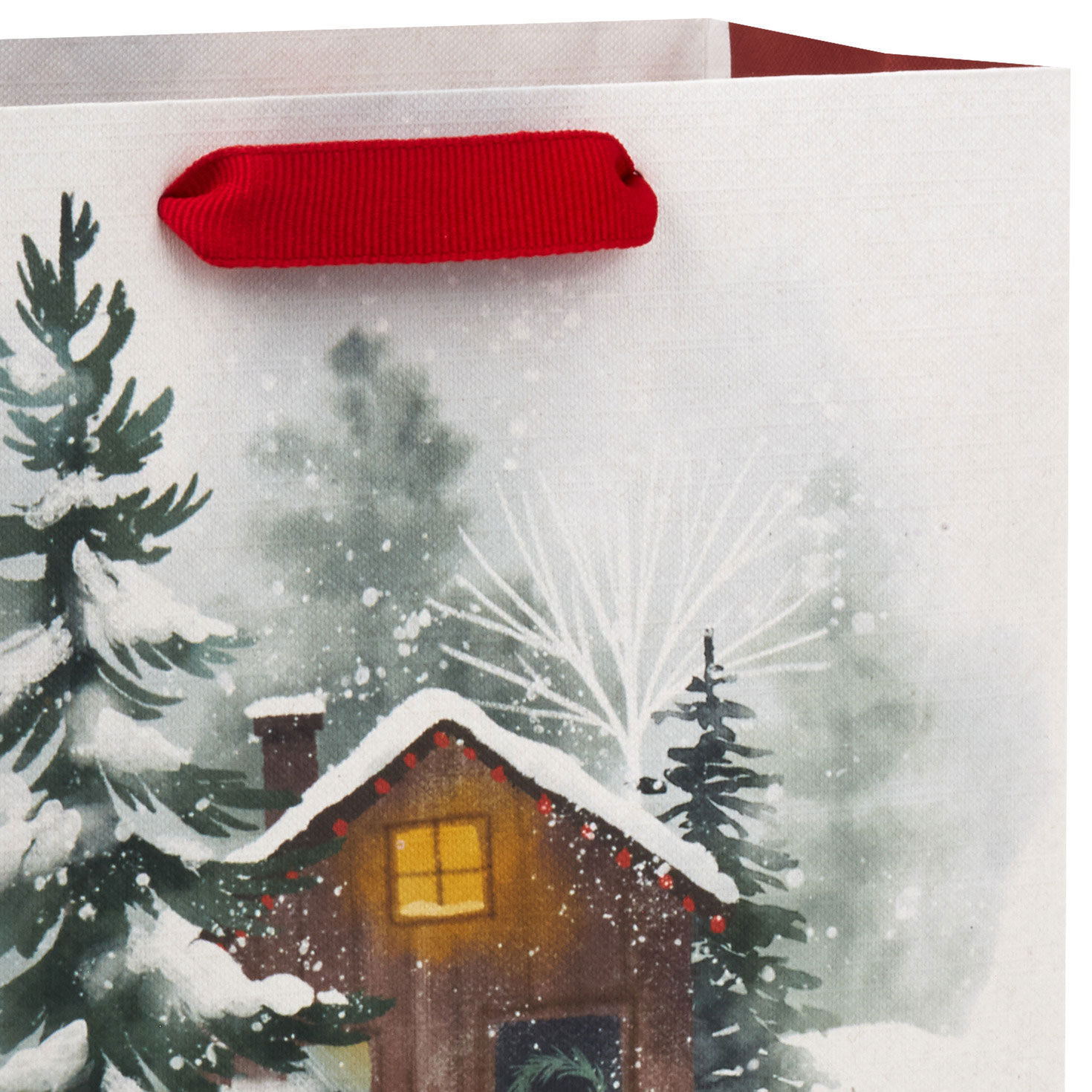 Cozy Cabin Scene Medium Holiday Gift Bag Handle Detail image number 4