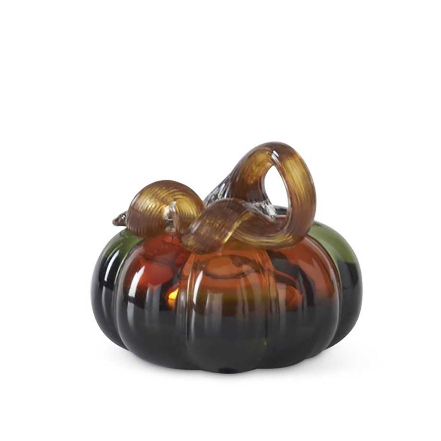 K&K Interiors Green and Amber Handblown Glass Pumpkin Decoration, 3"