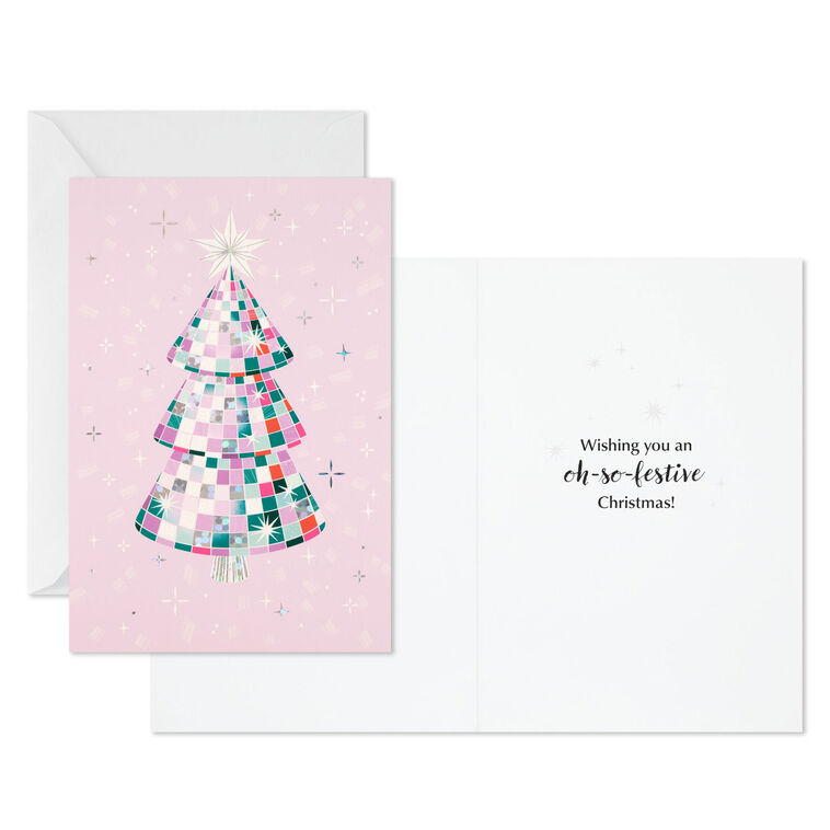 Geometric Tree on Pink Boxed Christmas Cards Card Front with Sentiment image number 3