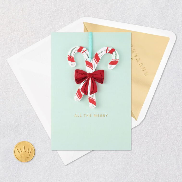 Quilled Candy Cane Christmas Card Card Front with Envelope and Gold Seal image number 6