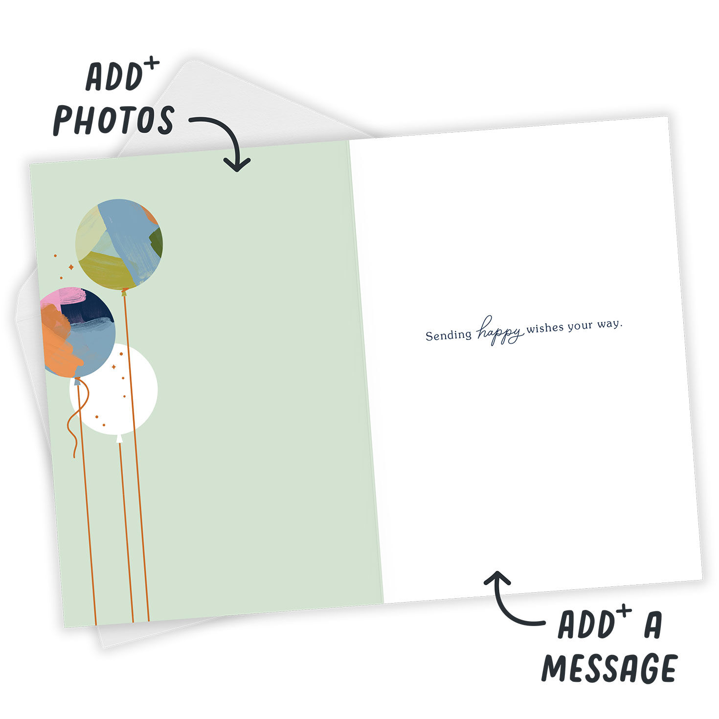 Abstract Pattern Balloons Personalized Birthday Card Open Card with Envelope indicating personalization image number 3