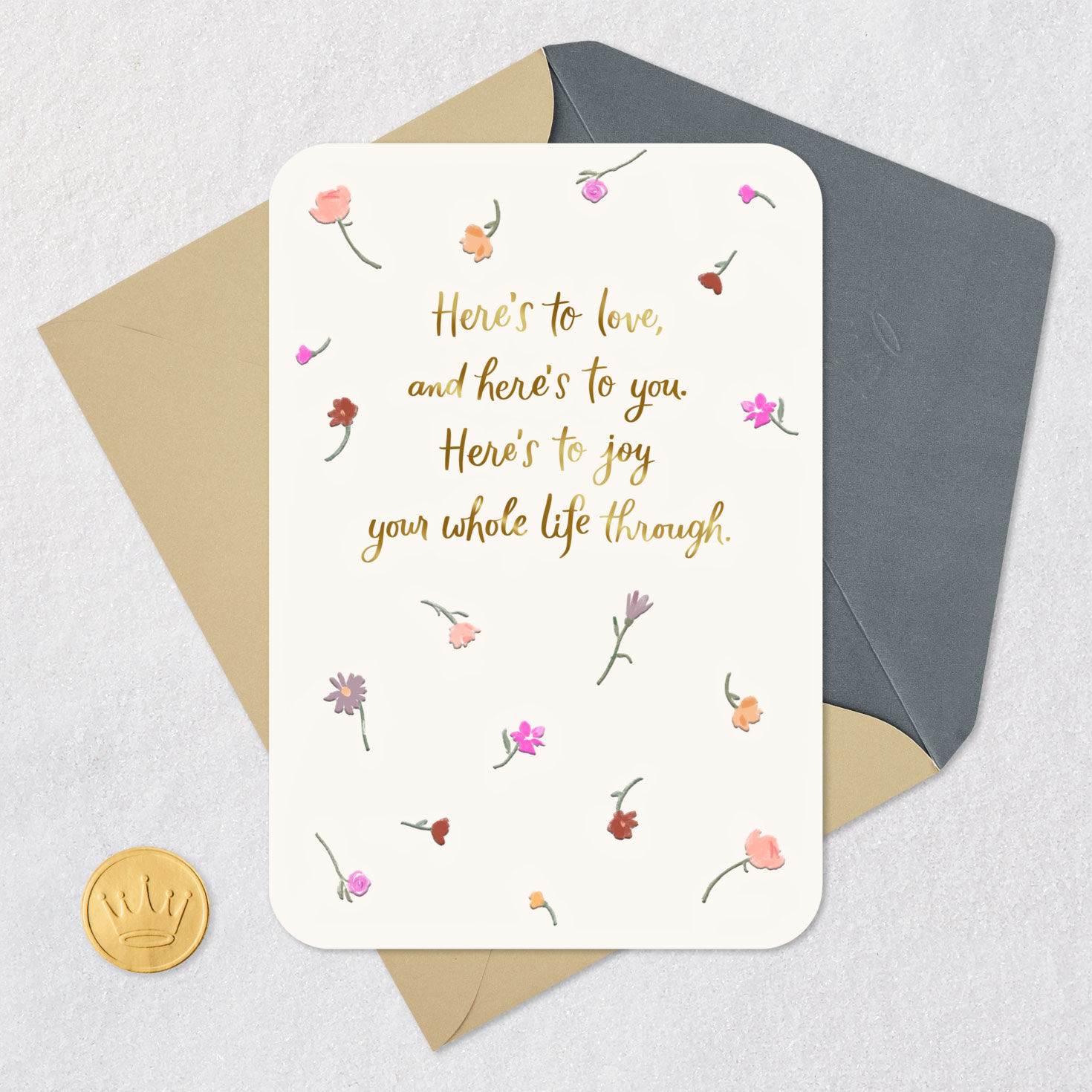 Flower Confetti Wedding Shower Card Card Front with Envelope and Gold Seal image number 5