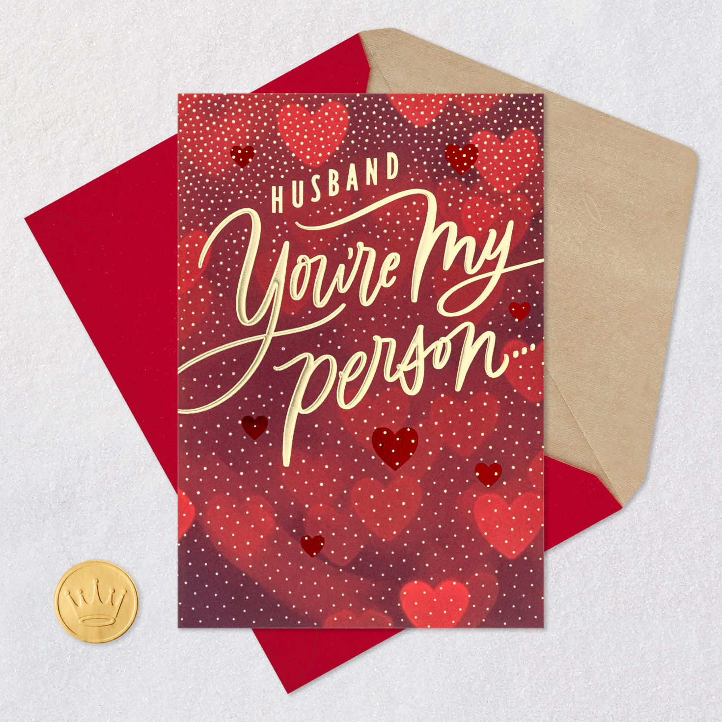 Red Bokeh Hearts Husband Valentine's Day Card Card Front with Envelope and Gold Seal image number 5