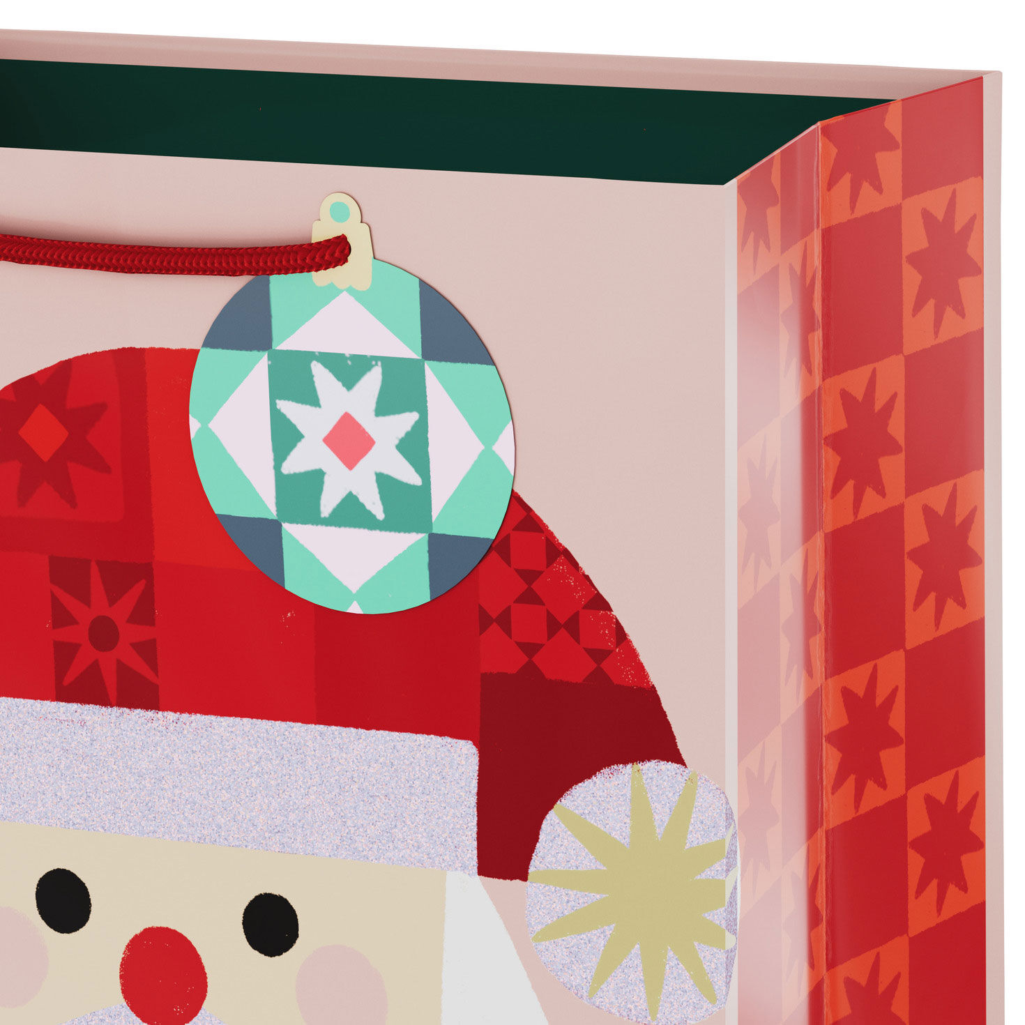 Folk Art Santa Medium Holiday Gift Bag Handle Detail image number 4