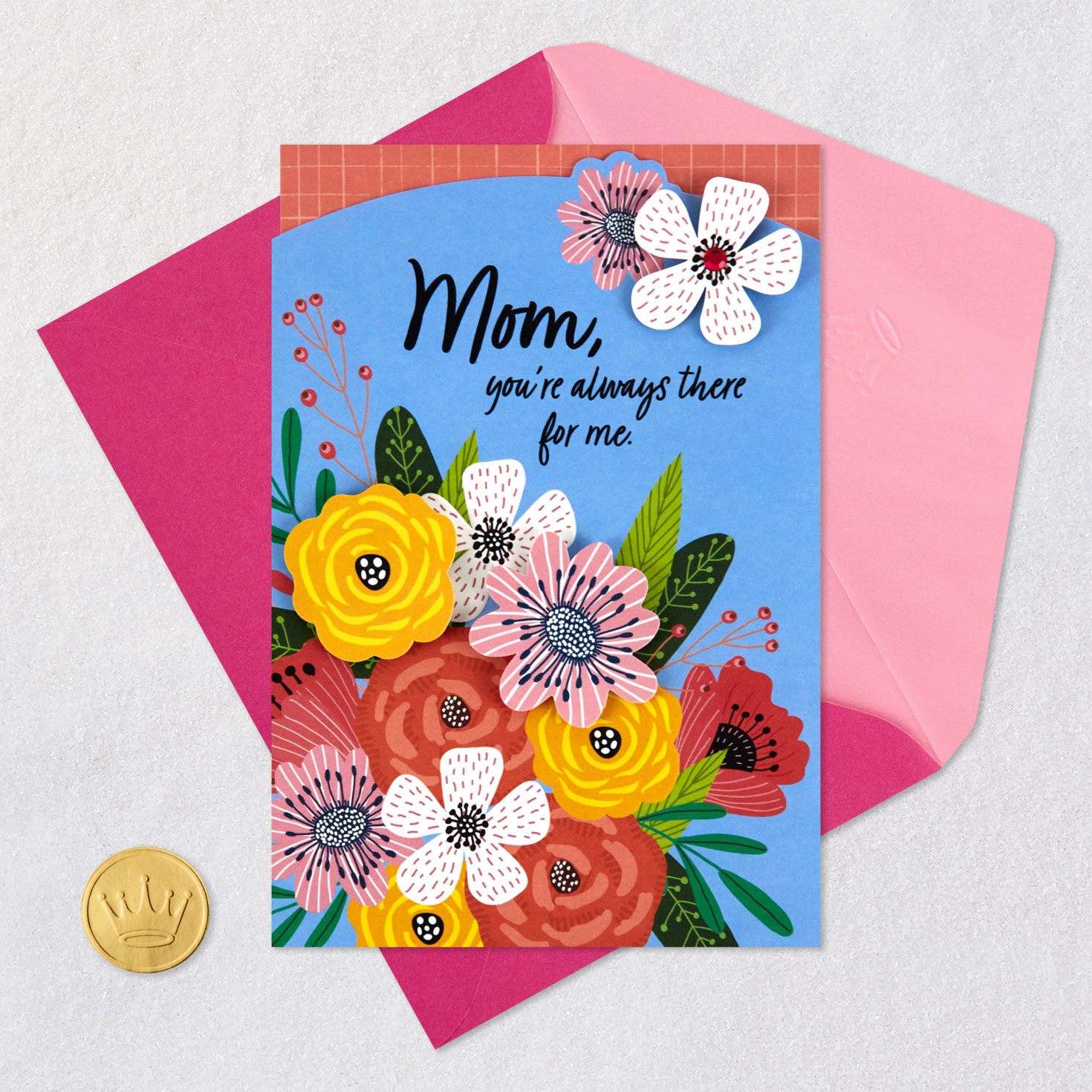 Flowers on Blue Mother's Day Card for Mom Card with envelope and Seal image number 6