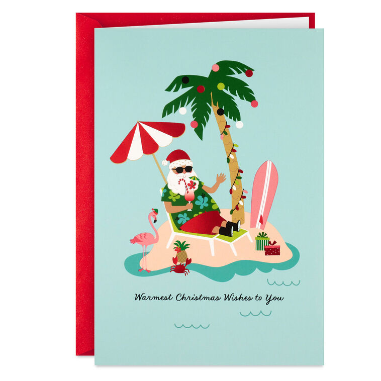 Tropical Santa Boxed Christmas Cards Pack Card Front with envelope image number 2