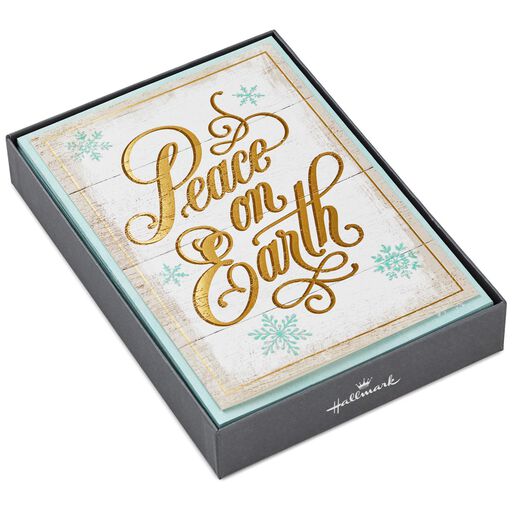 Peace On Earth Wooden Sign Christmas Cards Box Of 16 Peace On Earth Wooden Sign Christmas Cards Box Of 16