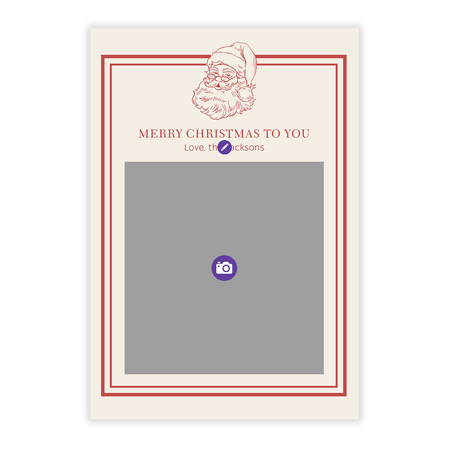 Red Line Art Santa Personalized Christmas Photo Card Card Front indicating personalization image number 5