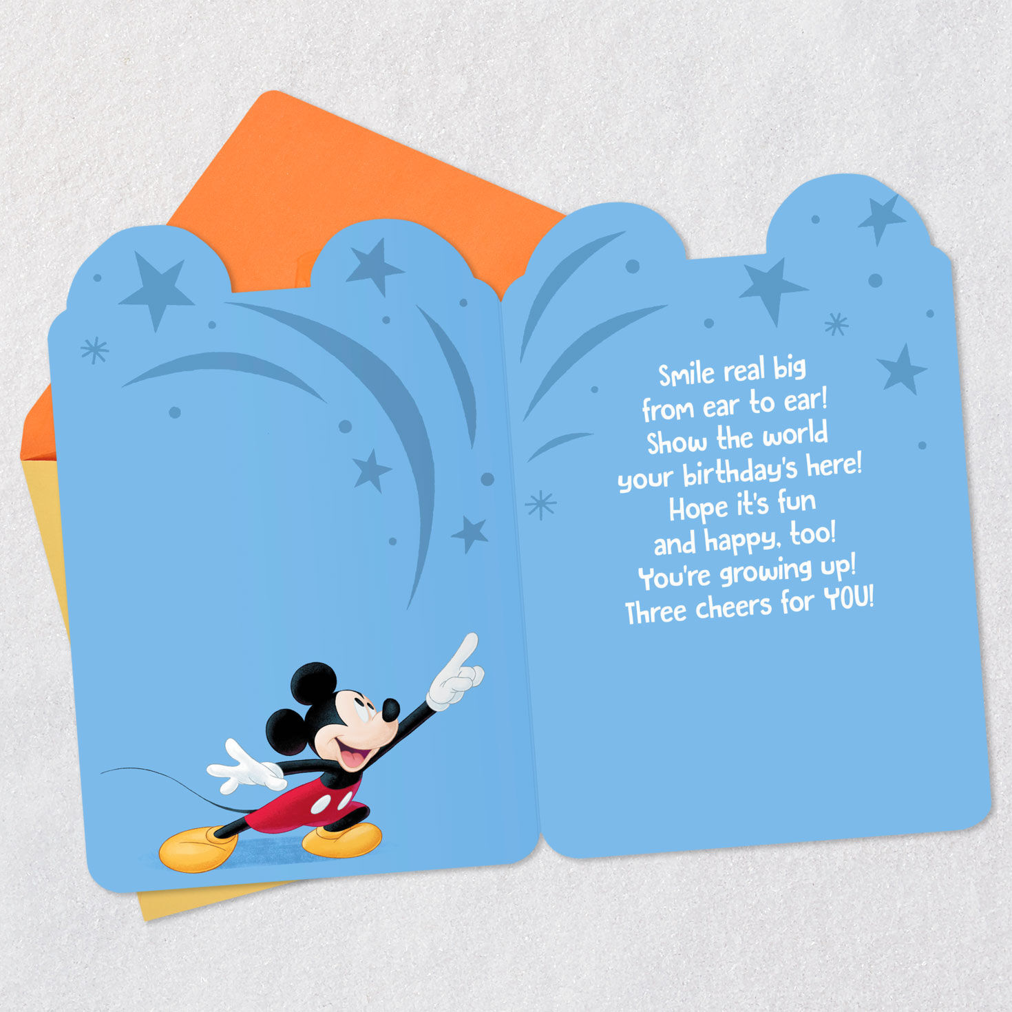 Mickey Mouse Red, Yellow, Blue Kids Birthday Card Open card with envelope image number 3