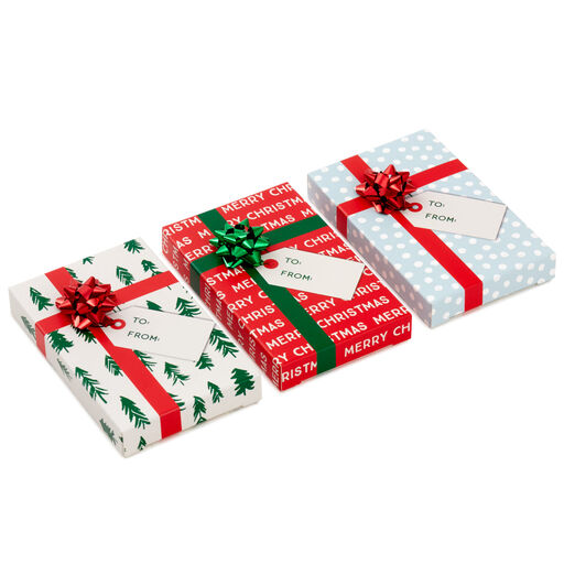 Festive Prints 3-Pack Christmas Gift Card Holder Boxes With Bows, Festive