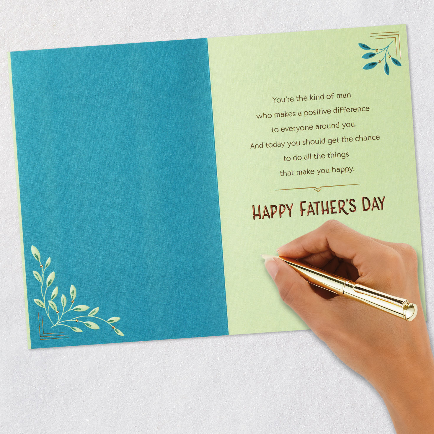 Green Vines Art Deco Father's Day Card for Grandpa Signing card image number 6