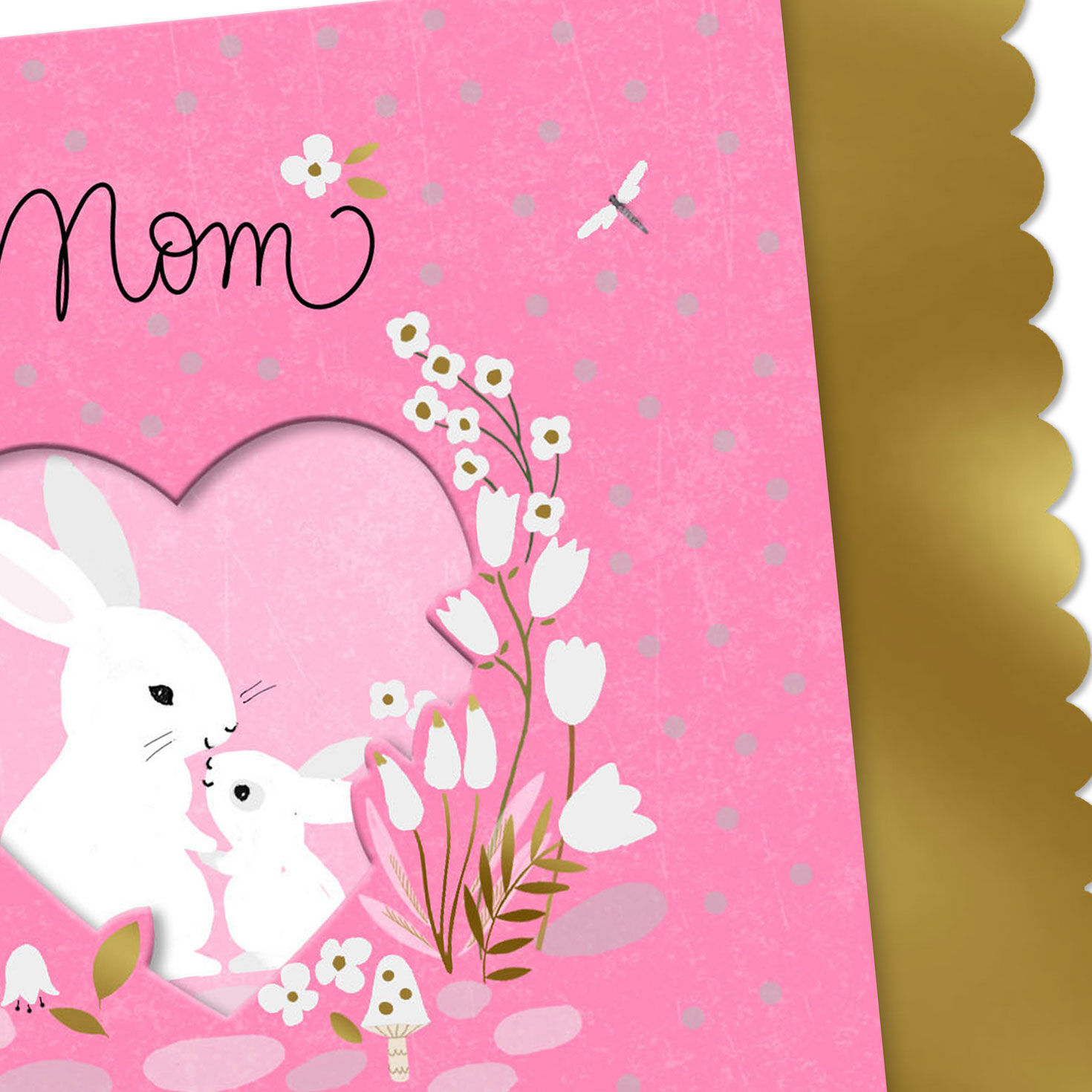 Pink and Gold Flowers with Bunnies Easter Card for Mom Card Front Detail image number 4