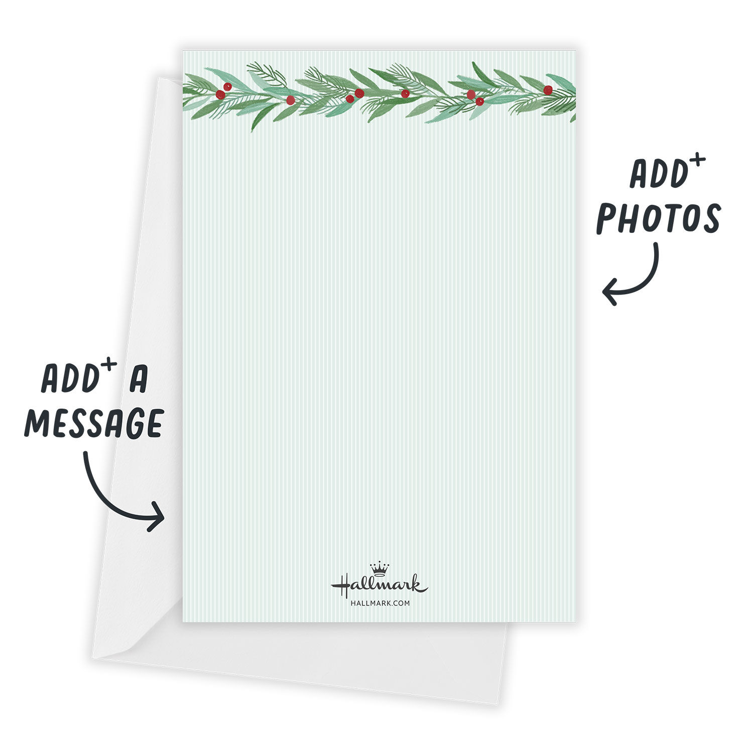 Photos on Garland Personalized Holiday Photo Card Card back with Envelope indicating personalization image number 3
