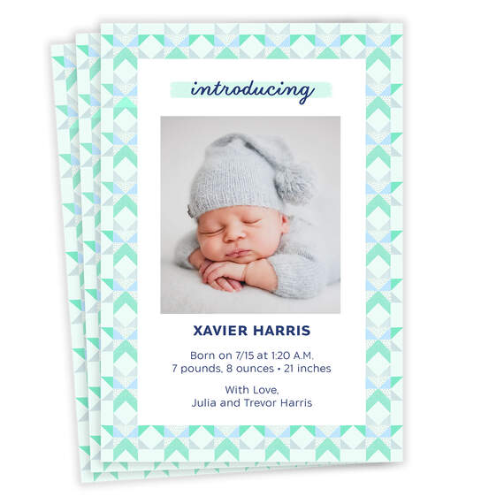 Blue Quilt Pattern Introducing Birth Announcement