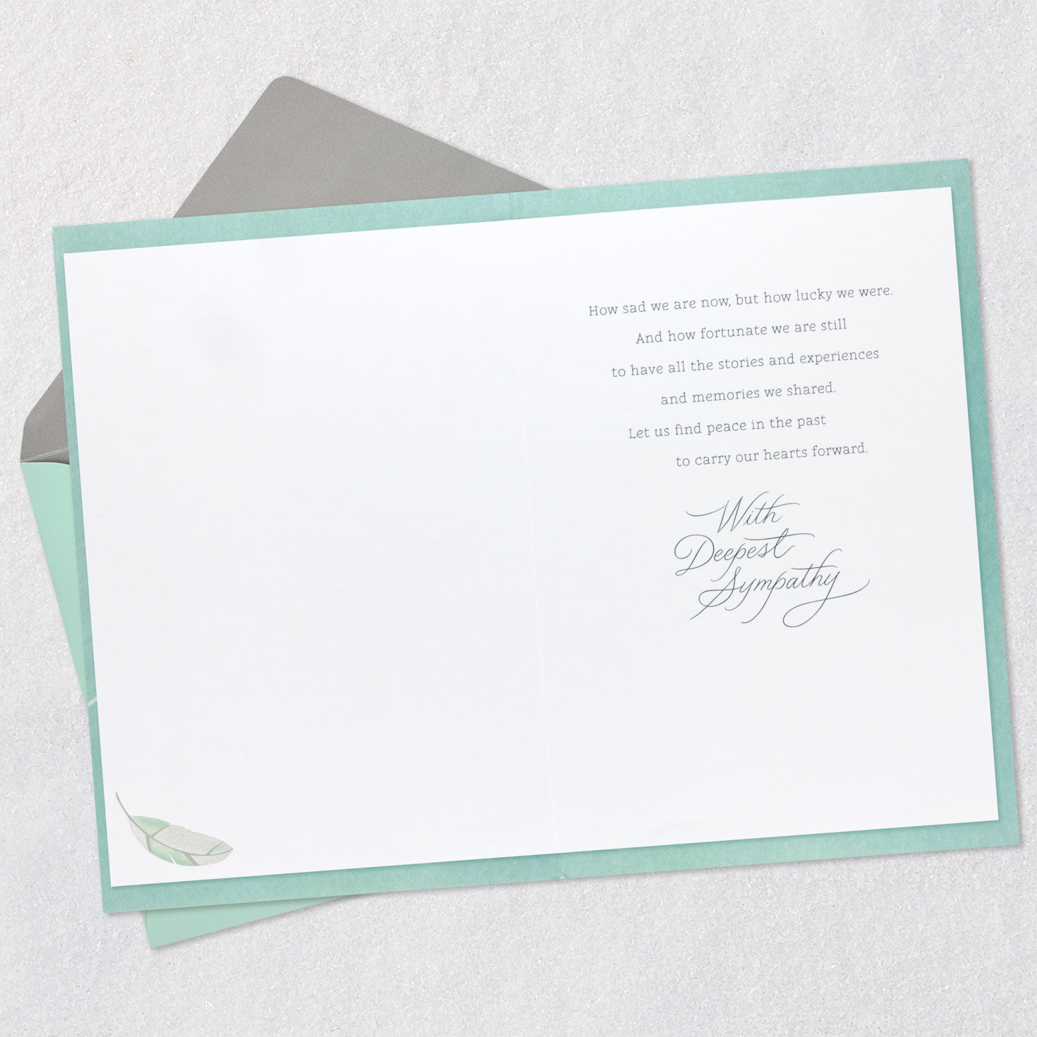 Pastel Feathers and Ribbon Sympathy Card Open card with envelope image number 3