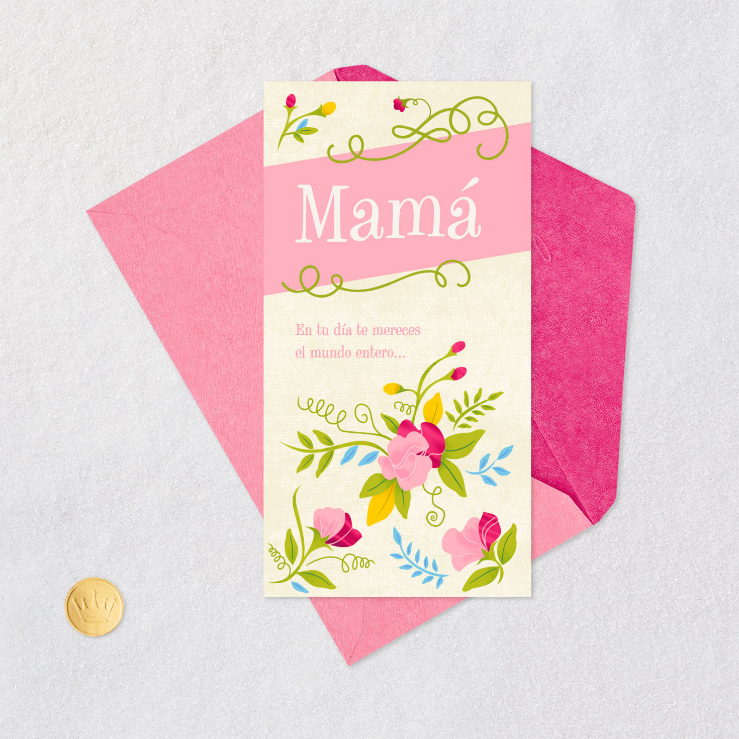 Foil Flower Money Holder Spanish Mother's Day Card Card Front with Envelope and Gold Seal image number 5