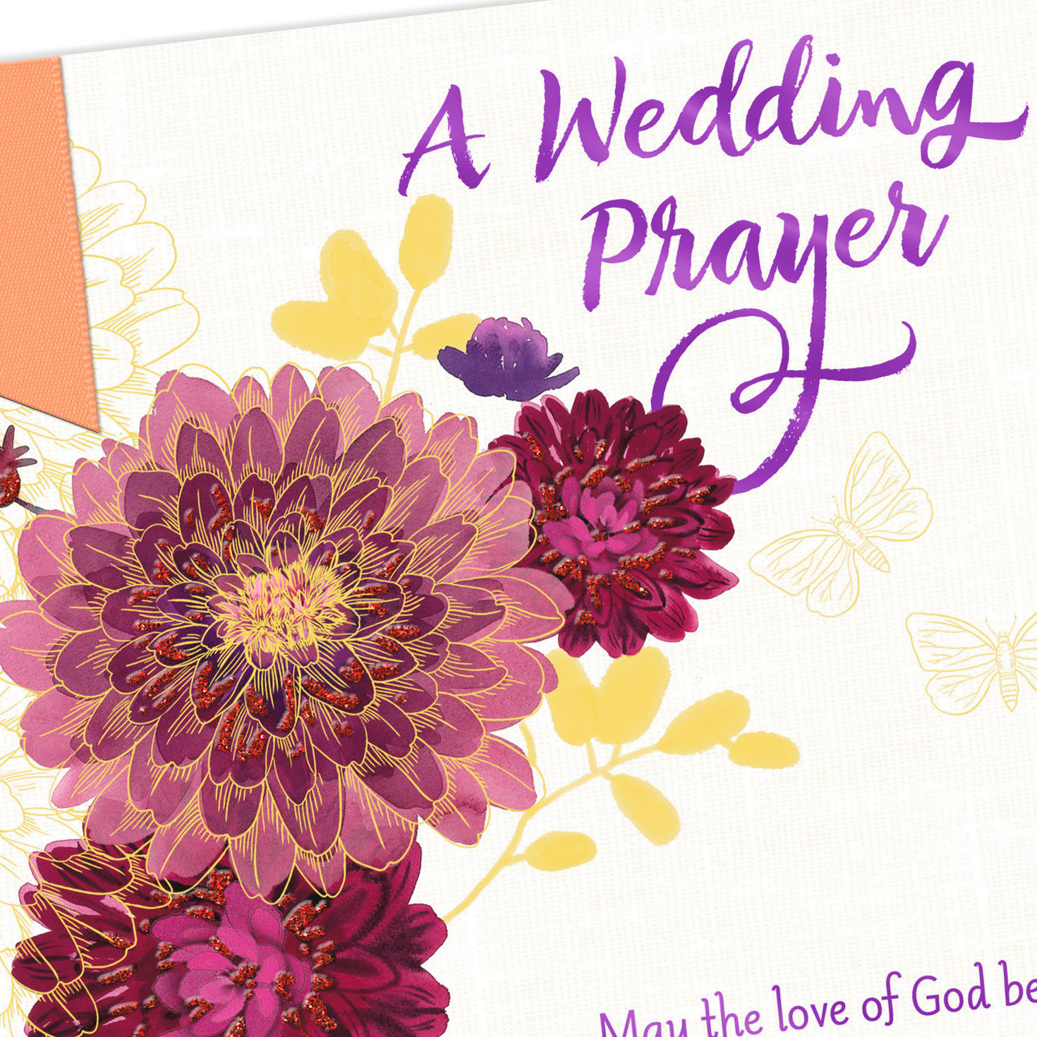 Pink Flowers With Ribbon Religious Wedding Card Card Front Detail image number 6
