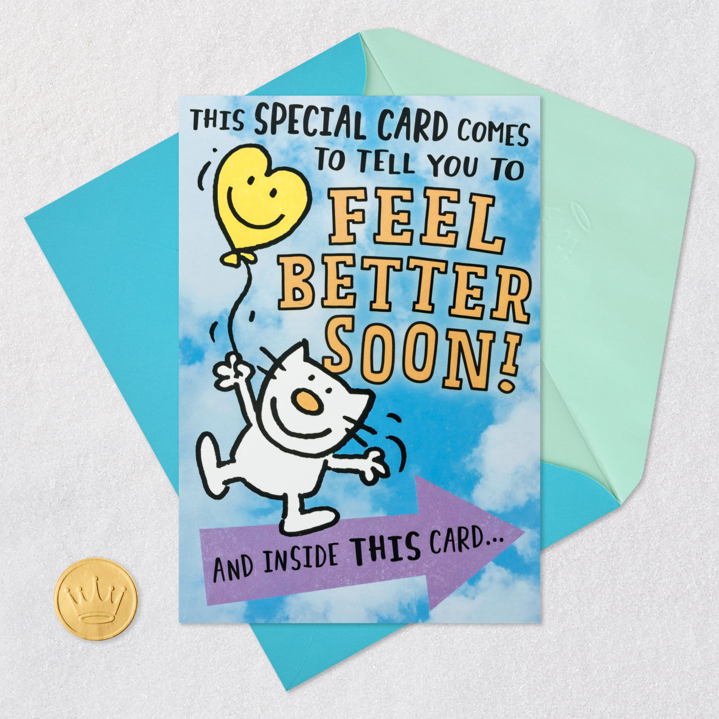 Funny Cartoon Cat Hug Pop-Up Get Well Card Card Front with Envelope and Gold Seal image number 8