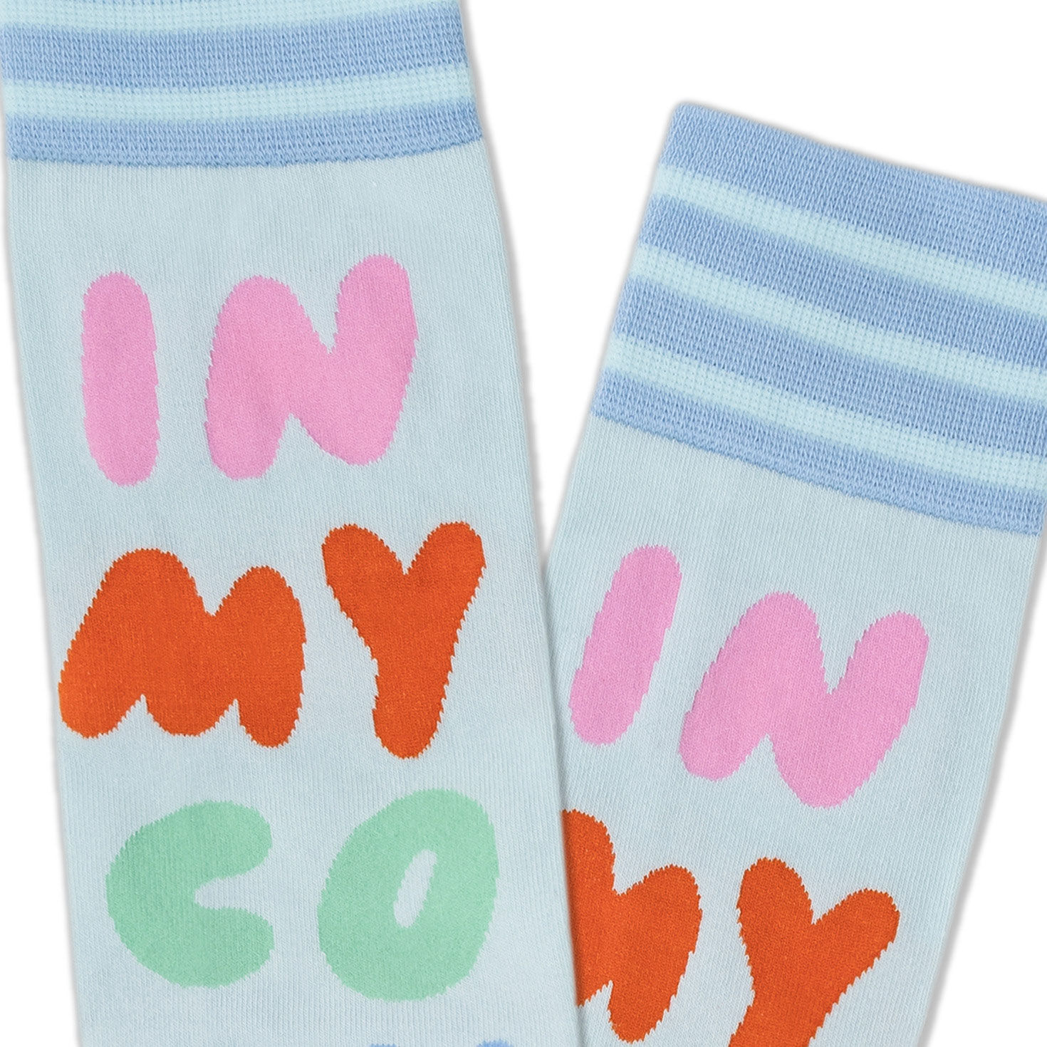 In My Cozy Era Light Blue Crew Socks upclose view image number 3