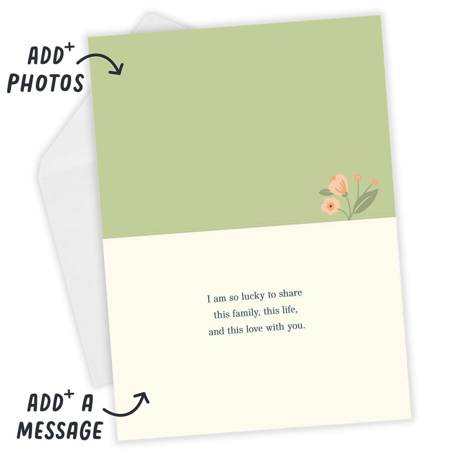 Watercolor Flowers Personalized Mother's Day Card Open Card with Envelope indicating personalization image number 3