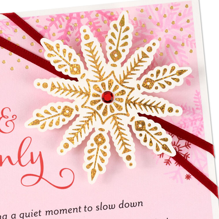 Snowflake on Pink Christmas Card for Wife Caard Front Detail image number 6
