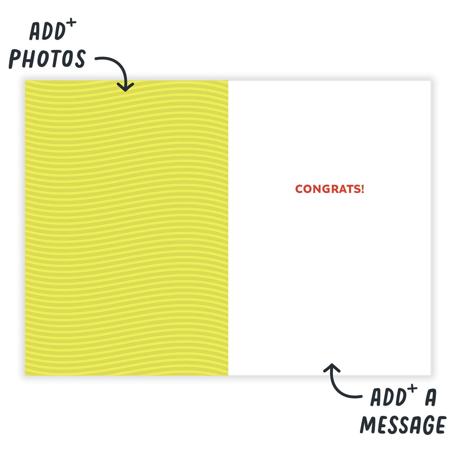 Repeating Wavy Lettering Personalized Congrats Card Open Card indicating personalization image number 3