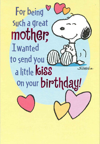 Snoopy Hug and Kiss for Mom Birthday Card