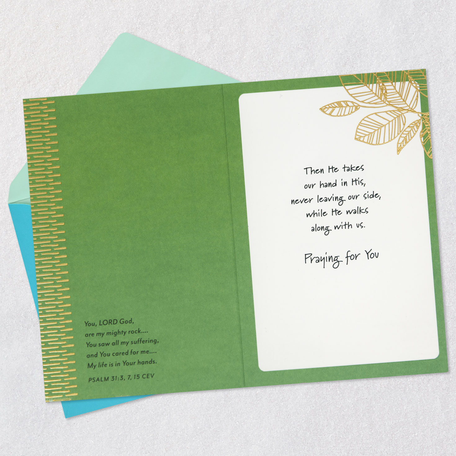 Landscape and Leaves Religious Encouragement Card Open card with envelope image number 4