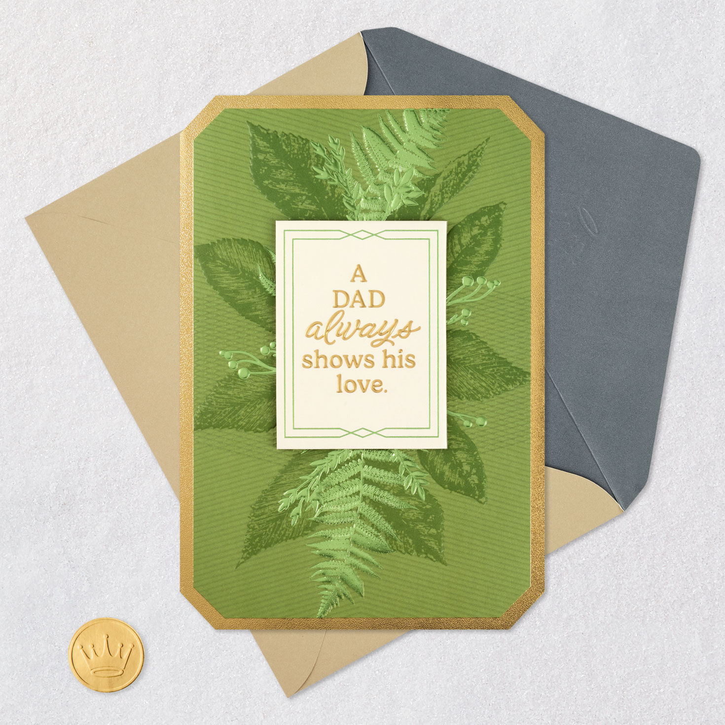 Leaves on Green Dad Father's Day Card Card Front with Envelope and Gold Seal image number 6