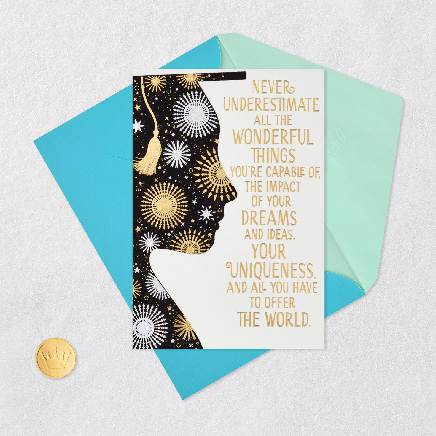Black and Gold Starry Silhouette Graduation Card  image number 5