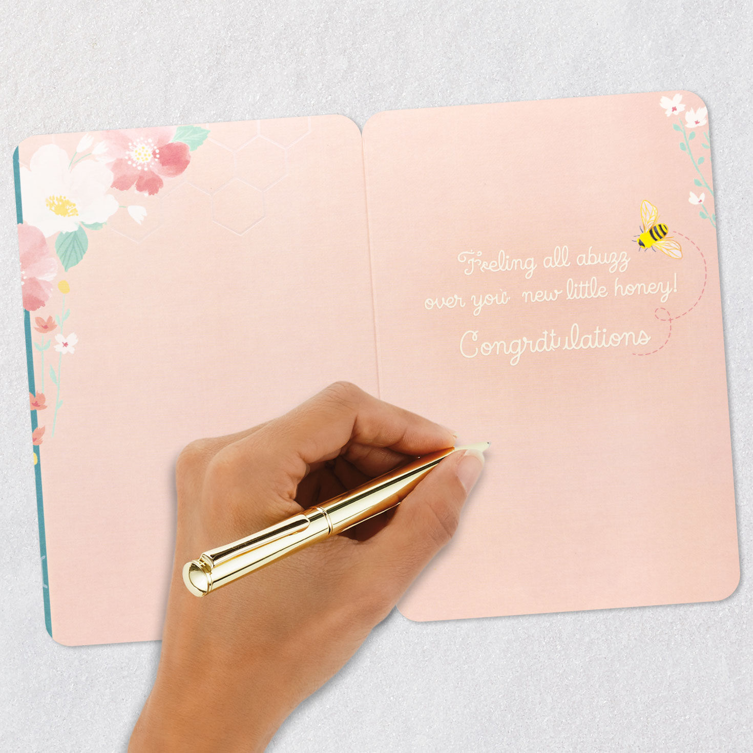 Bees, Hive and Flowers New Baby Girl Card Signing card image number 6
