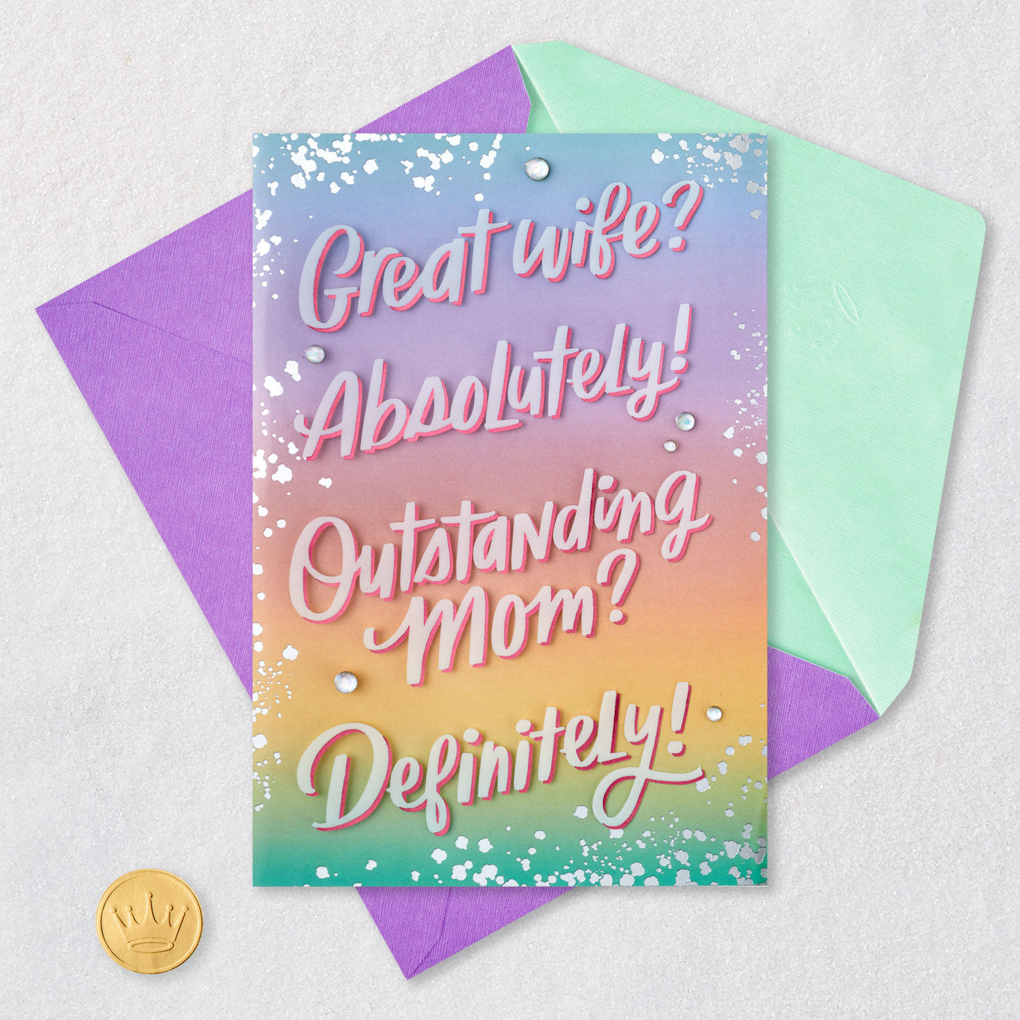 Lettering and Sparkly Gems Wife Mother's Day Card Card Front with Envelope and Gold Seal image number 6