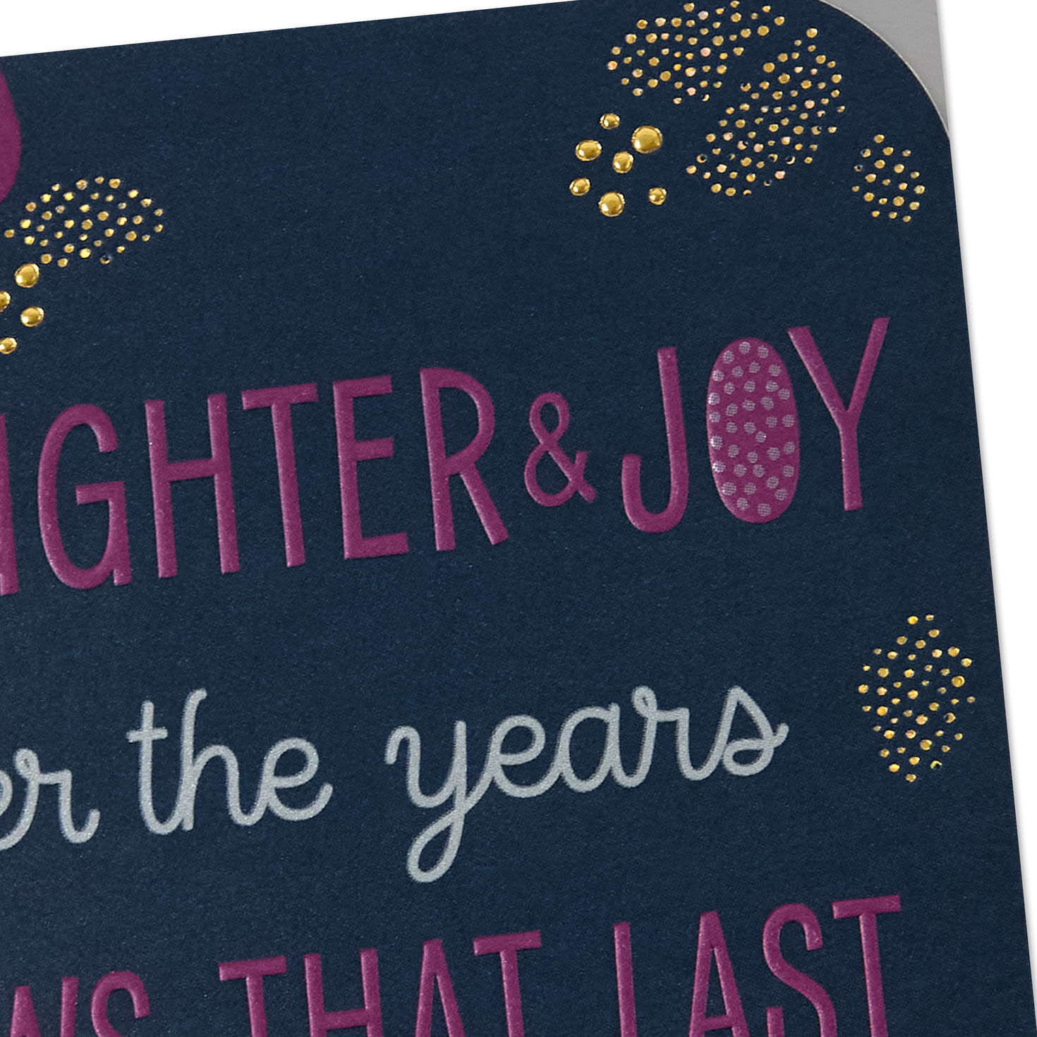 Gold and Purple Flowers and Letters on Navy Anniversary Card Card Front Detail image number 4