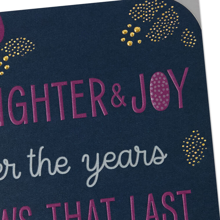 Gold and Purple Flowers and Letters on Navy Anniversary Card Card Front Detail image number 4