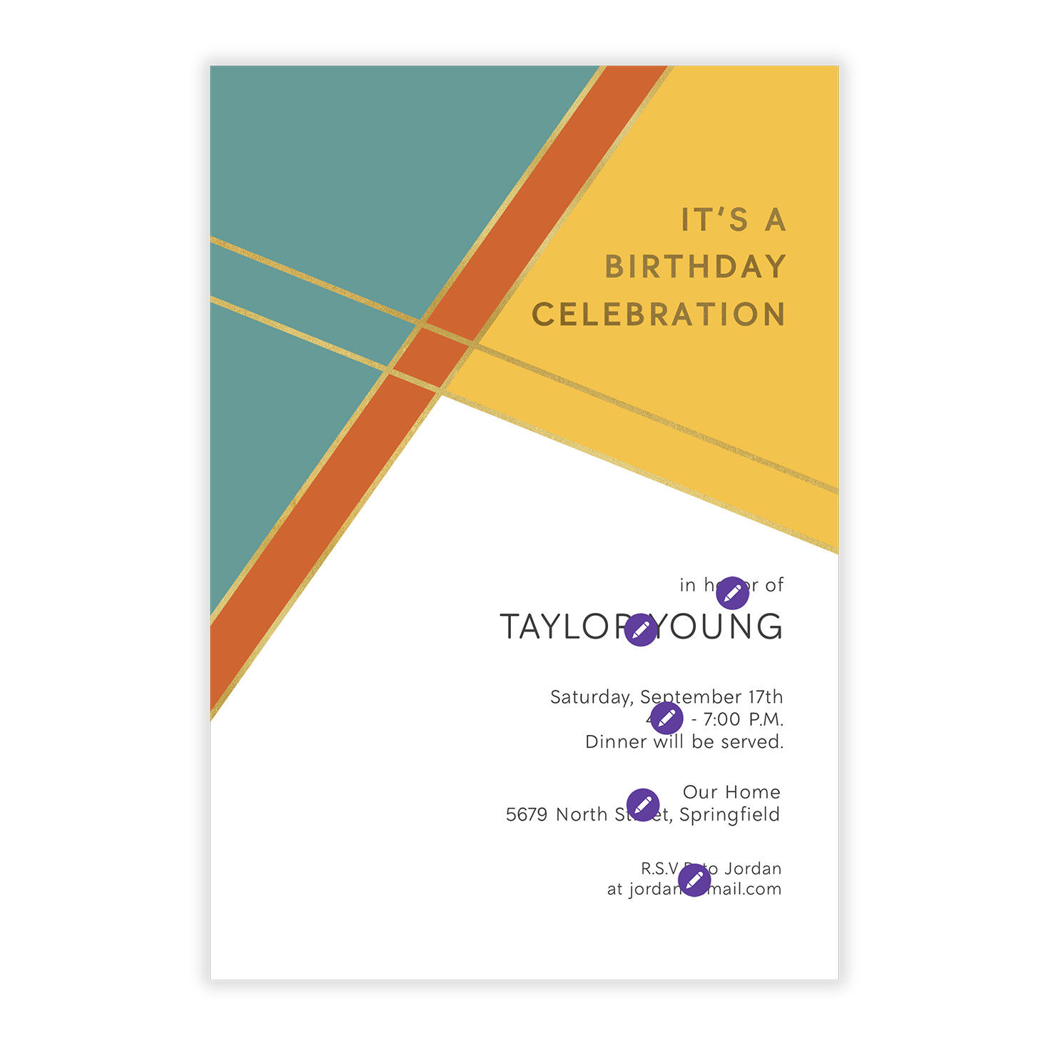 Green Orange Yellow Personalized Party Invitation Card Front indicating personalization image number 5