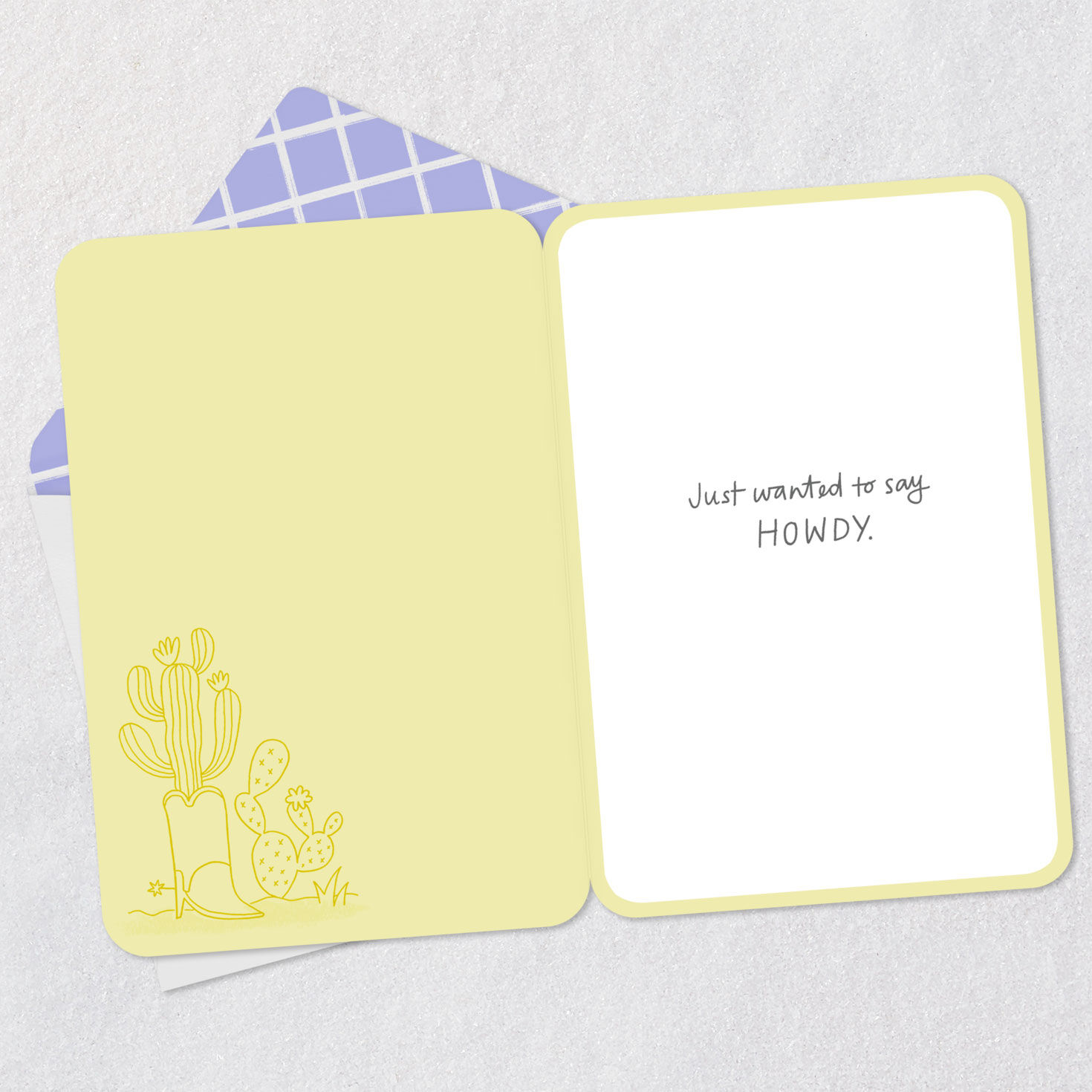 Yippie Hi Yay Pun Cowboy Cat Thinking of You Card Open card with envelope image number 3