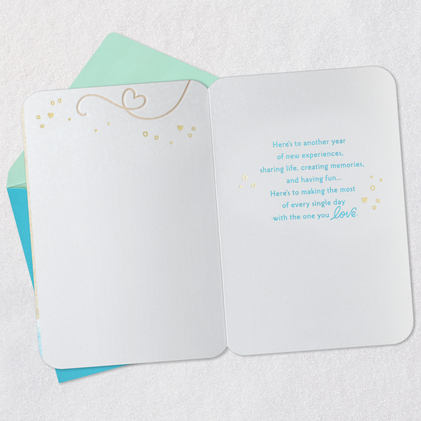 Seashells and Waves in Sand Anniversary Card Open card with envelope image number 3