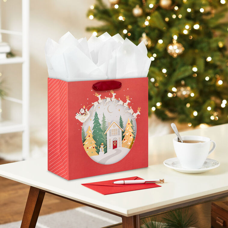 Santa's Sleigh Over House Shadow Box Large Square Christmas