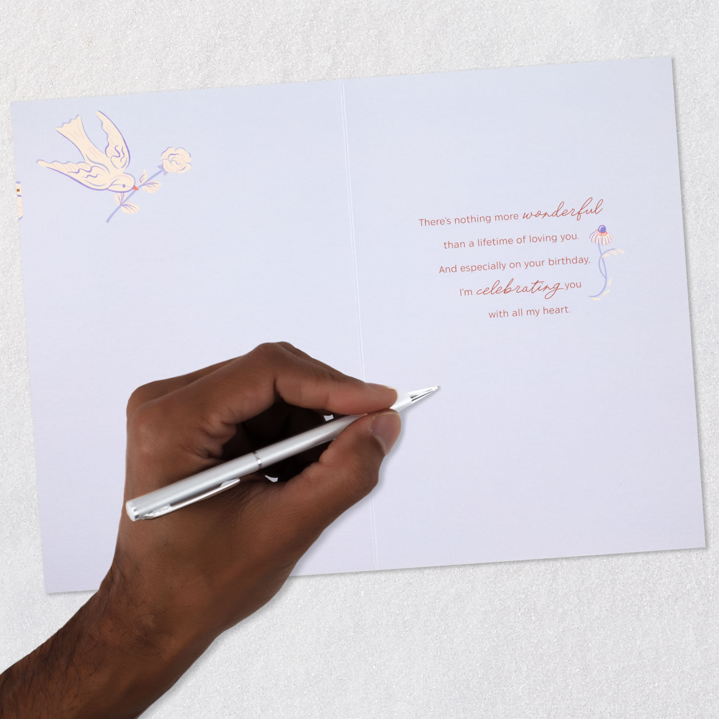 Birds and Blossoms Romantic Birthday Card for Wife Signing card image number 6