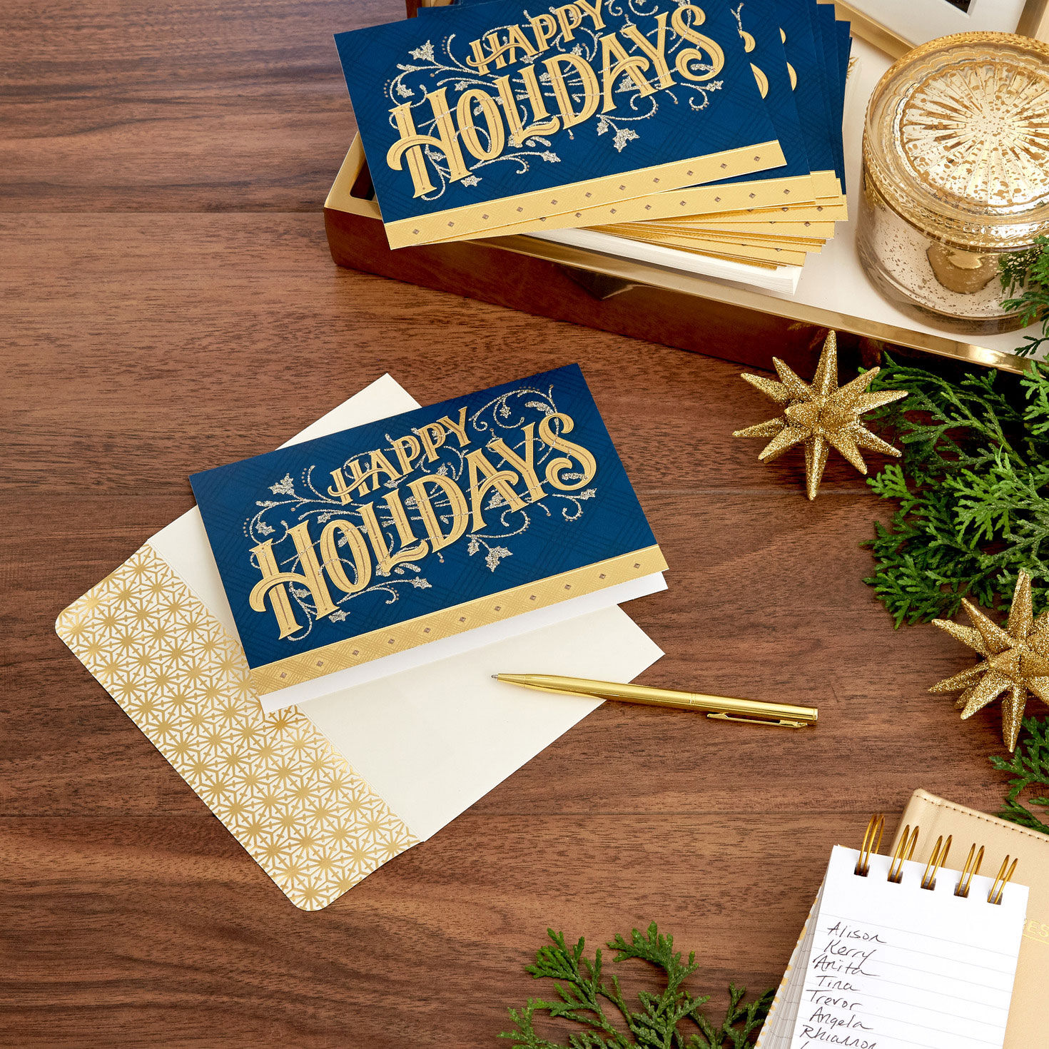 Sparkling Navy Boxed Christmas Card Pack in use image number 7