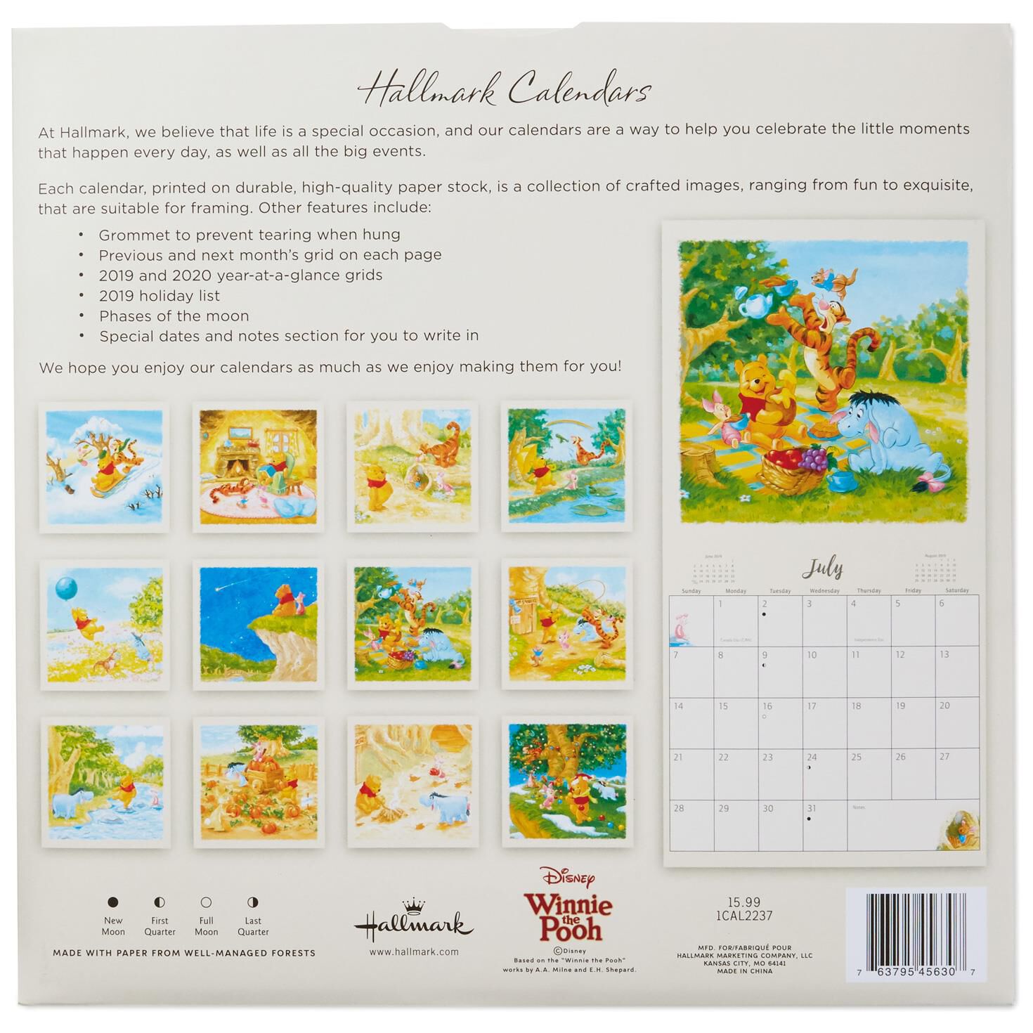 winnie the pooh 2019 wall calendar 12 month calendars hallmark 2019 12 months calendar
