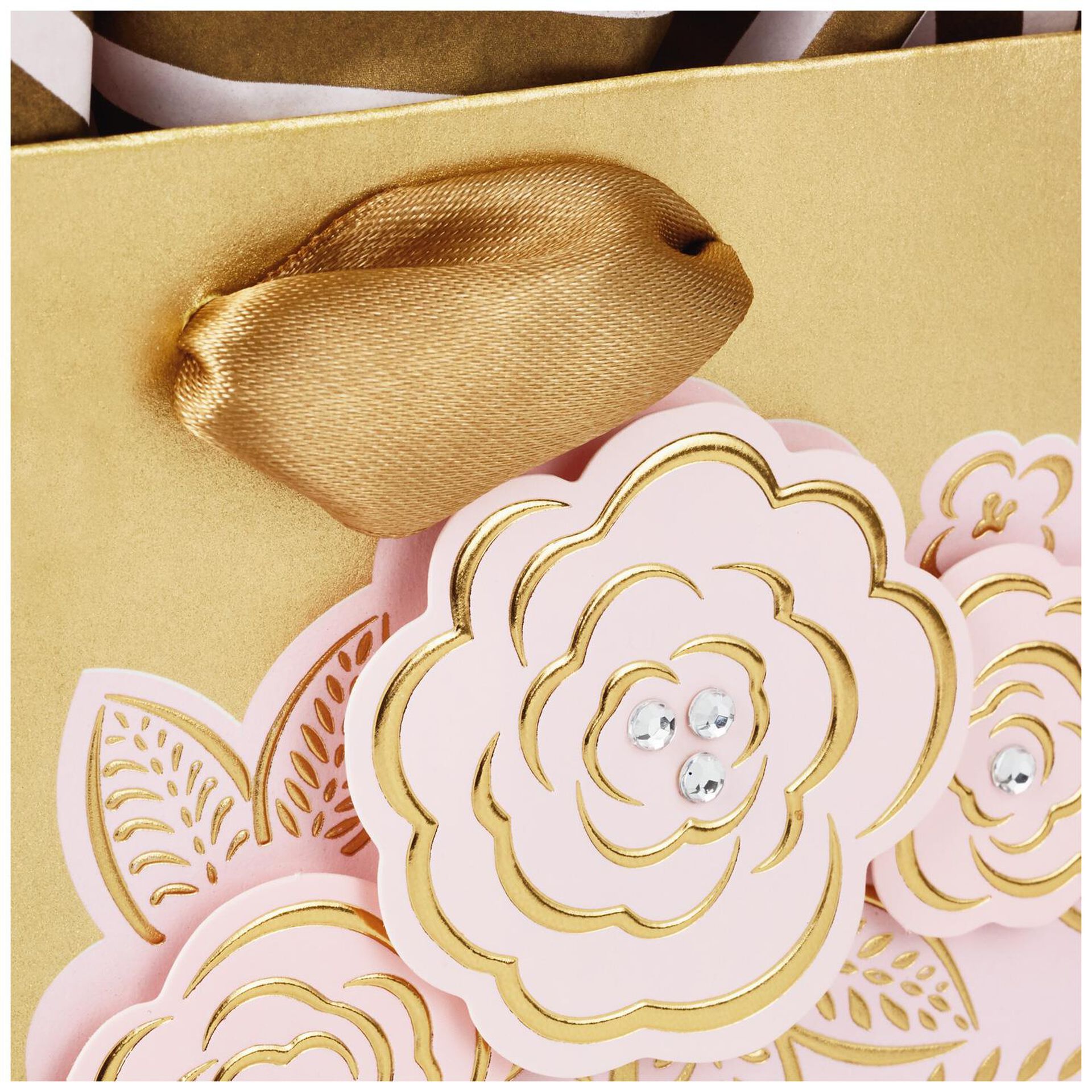 Pink Flowers Small Square Gift Bag With Tissue Paper, 5.5" Gift Bags