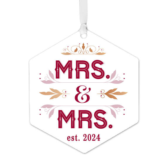 Mrs. & Mrs. Personalized Text Metal Ornament